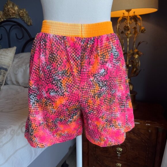 90s Vintage Neon Pink And Orange One Piece Swimsuit and Beach Shorts - Picture 9 of 15